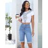 image:imageluvamia Jean Bermuda Shorts for Women High Waisted Patch Pocket Knee Length Fold Hem Casual Stretchy Denim Long ShortsMedium Blue