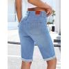 image:imageluvamia Jean Bermuda Shorts for Women High Waisted Patch Pocket Knee Length Fold Hem Casual Stretchy Denim Long ShortsMedium Blue