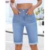 image:imageluvamia Jean Bermuda Shorts for Women High Waisted Patch Pocket Knee Length Fold Hem Casual Stretchy Denim Long ShortsMedium Blue