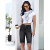 image:imageluvamia Jean Bermuda Shorts for Women High Waisted Patch Pocket Knee Length Fold Hem Casual Stretchy Denim Long ShortsWashed Black