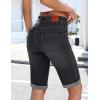 image:imageluvamia Jean Bermuda Shorts for Women High Waisted Patch Pocket Knee Length Fold Hem Casual Stretchy Denim Long ShortsWashed Black