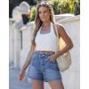 image:imageluvamia Jean Shorts for Women High Waisted Baggy Wide Leg Elastic Waist Mom Denim Shorts 4 Inseam Casual Summer JortsBay Blue