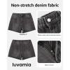 image:imageluvamia Jean Shorts for Women High Waisted Baggy Wide Leg Elastic Waist Mom Denim Shorts 4 Inseam Casual Summer JortsVintage Black