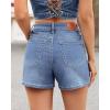 image:imageluvamia Jean Shorts for Women High Waisted Eyelet Embroidered Mid Thigh Wide Leg Stretchy Denim Shorts Summer JortsBay Blue