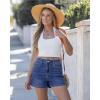 image:imageluvamia Jean Shorts for Women High Waisted Eyelet Embroidered Mid Thigh Wide Leg Stretchy Denim Shorts Summer JortsClassic Blue