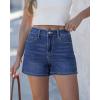 image:imageluvamia Jean Shorts for Women High Waisted Eyelet Embroidered Mid Thigh Wide Leg Stretchy Denim Shorts Summer JortsClassic Blue