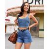image:imageluvamia Jean Shorts for Women High Waisted Eyelet Embroidered Mid Thigh Wide Leg Stretchy Denim Shorts Summer JortsMedium Blue