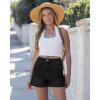 image:imageluvamia Jean Shorts for Women High Waisted Eyelet Embroidered Mid Thigh Wide Leg Stretchy Denim Shorts Summer JortsWashed Black