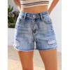 image:imageluvamia Jean Shorts for Women High Waisted Ripped Distressed Raw Hem Casual Summer Stretchy Denim Shorts Country ConcertCobalt Blue