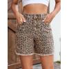 image:imageluvamia Jean Shorts for Women Trendy High Rise Mid Thigh Cheetah Leopard Print Raw Hem Stretch Denim Casual Summer JortsBleached Caramel Cheetah