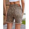 image:imageluvamia Jean Shorts for Women Trendy High Rise Mid Thigh Cheetah Leopard Print Raw Hem Stretch Denim Casual Summer JortsBleached Caramel Cheetah