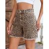 image:imageluvamia Jean Shorts for Women Trendy High Rise Mid Thigh Cheetah Leopard Print Raw Hem Stretch Denim Casual Summer JortsBleached Caramel Cheetah