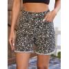 image:imageluvamia Jean Shorts for Women Trendy High Rise Mid Thigh Cheetah Leopard Print Raw Hem Stretch Denim Casual Summer JortsBleached Sand Leopard