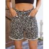 image:imageluvamia Jean Shorts for Women Trendy High Rise Mid Thigh Cheetah Leopard Print Raw Hem Stretch Denim Casual Summer JortsBleached Sand Leopard