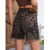 image:imageluvamia Jean Shorts for Women Trendy High Rise Mid Thigh Cheetah Leopard Print Raw Hem Stretch Denim Casual Summer JortsBrown Leopard