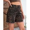 image:imageluvamia Jean Shorts for Women Trendy High Rise Mid Thigh Cheetah Leopard Print Raw Hem Stretch Denim Casual Summer JortsBrown Leopard