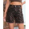 image:imageluvamia Jean Shorts for Women Trendy High Rise Mid Thigh Cheetah Leopard Print Raw Hem Stretch Denim Casual Summer JortsBrown Leopard