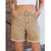image:imageluvamia Jean Shorts for Women Trendy High Rise Mid Thigh Cheetah Leopard Print Raw Hem Stretch Denim Casual Summer JortsKhaki Leopard