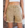 image:imageluvamia Jean Shorts for Women Trendy High Rise Mid Thigh Cheetah Leopard Print Raw Hem Stretch Denim Casual Summer JortsKhaki Leopard
