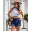 image:imageluvamia Jean Shorts for Women Trendy High Waisted Fold Hem 4 Inch Inseam Stretchy Denim Shorts Summer Casual JortsDarkness Blue