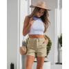 image:imageluvamia Jean Shorts for Women Trendy High Waisted Fold Hem 4 Inch Inseam Stretchy Denim Shorts Summer Casual JortsKhaki
