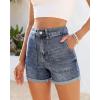 image:imageluvamia Jean Shorts for Women Trendy High Waisted Fold Hem 4 Inch Inseam Stretchy Denim Shorts Summer Casual JortsTimeless Blue