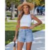 image:imageluvamia Jean Shorts for Women Trendy High Waisted Ripped Distressed Raw Hem Stretchy Denim Shorts Country Concert OutfitAiry Blue