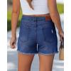 image:imageluvamia Jean Shorts for Women Trendy High Waisted Ripped Distressed Raw Hem Stretchy Denim Shorts Country Concert OutfitDarkness Blue