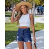 image:imageluvamia Jean Shorts for Women Trendy High Waisted Ripped Distressed Raw Hem Stretchy Denim Shorts Country Concert OutfitDarkness Blue