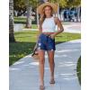 image:imageluvamia Jean Shorts for Women Trendy High Waisted Ripped Distressed Raw Hem Stretchy Denim Shorts Country Concert OutfitDarkness Blue