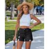 image:imageluvamia Jean Shorts for Women Trendy High Waisted Ripped Distressed Raw Hem Stretchy Denim Shorts Country Concert OutfitWashed Black