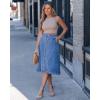 image:imageluvamia Jean Skirts for Women Trendy Midi Length A Line Western Casual Button Down Stretchy Denim Skirt with PocketsClassic Blue