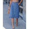 image:imageluvamia Jean Skirts for Women Trendy Midi Length A Line Western Casual Button Down Stretchy Denim Skirt with PocketsClassic Blue