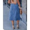 image:imageluvamia Jean Skirts for Women Trendy Midi Length A Line Western Casual Button Down Stretchy Denim Skirt with PocketsClassic Blue