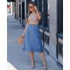 image:imageluvamia Jean Skirts for Women Trendy Midi Length A Line Western Casual Button Down Stretchy Denim Skirt with PocketsClassic Blue