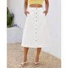 image:imageluvamia Jean Skirts for Women Trendy Midi Length A Line Western Casual Button Down Stretchy Denim Skirt with PocketsCream White