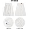 image:imageluvamia Jean Skirts for Women Trendy Midi Length A Line Western Casual Button Down Stretchy Denim Skirt with PocketsCream White
