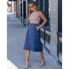 image:imageluvamia Jean Skirts for Women Trendy Midi Length A Line Western Casual Button Down Stretchy Denim Skirt with PocketsDarkness Blue