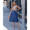 image:imageluvamia Jean Skirts for Women Trendy Midi Length A Line Western Casual Button Down Stretchy Denim Skirt with PocketsDarkness Blue