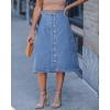 image:imageluvamia Jean Skirts for Women Trendy Midi Length A Line Western Casual Button Down Stretchy Denim Skirt with PocketsMedium Blue