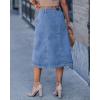 image:imageluvamia Jean Skirts for Women Trendy Midi Length A Line Western Casual Button Down Stretchy Denim Skirt with PocketsMedium Blue
