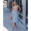 image:imageluvamia Jean Skirts for Women Trendy Midi Length A Line Western Casual Button Down Stretchy Denim Skirt with PocketsModern Blue