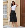 image:imageluvamia Jean Skirts for Women Trendy Midi Length A Line Western Casual Button Down Stretchy Denim Skirt with PocketsTrue Black