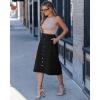 image:imageluvamia Jean Skirts for Women Trendy Midi Length A Line Western Casual Button Down Stretchy Denim Skirt with PocketsTrue Black