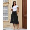 image:imageluvamia Jean Skirts for Women Trendy Midi Length A Line Western Casual Button Down Stretchy Denim Skirt with PocketsTrue Black