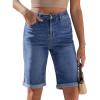 image:imageluvamia Bermuda Jean Shorts for Women Knee Length High Waisted Rolled Hem Casual Summer 12 Inseam Long Denim ShortsClassic Blue