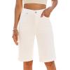 image:imageluvamia Bermuda Jean Shorts for Women Knee Length High Waisted Rolled Hem Casual Summer 12 Inseam Long Denim ShortsCream White