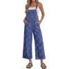 image:imageluvamia Denim Overalls for Women Wide Leg Capri Jean Jumpsuit Loose Fit Summer Stretchy Bib Overall Embroidered Raw HemFloral Classic Blue