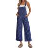 image:imageluvamia Denim Overalls for Women Wide Leg Capri Jean Jumpsuit Loose Fit Summer Stretchy Bib Overall Embroidered Raw HemFloral Darkness Blue