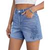 image:imageluvamia Jean Shorts for Women High Waisted Eyelet Embroidered Mid Thigh Wide Leg Stretchy Denim Shorts Summer JortsBay Blue
